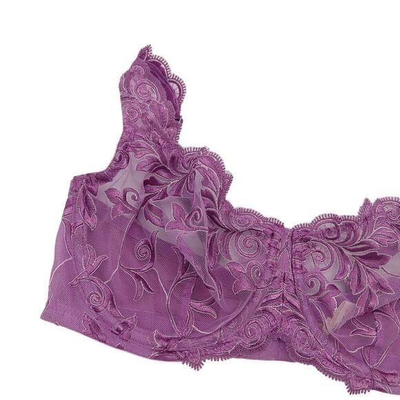 Soma Sensuous Lace Unlined Demi Bra Size 34C New Sheer Purple Embroidered - Picture 3 of 7